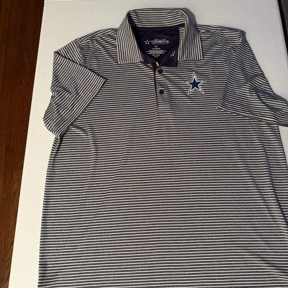 Dallas Cowboys Authentic Men's Polo Size XL Blue White Striped Star Team Logo